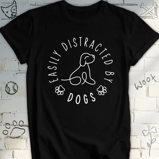 Easily Distracted by Dogs, Puppy Line Art T-Shirt